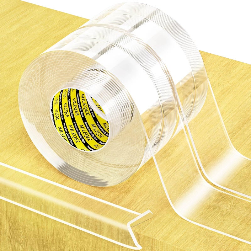 MILEQEE 2Pack Clear Edge Protector Strip,1.57in x 16.4FT(32.8FT Total),Sharp Edge Wrap Cover Tape,Self Adhesive Protective Bumper Guards for Cabinet Door Desk Table Furniture,Kitchen Countertop,Waterproof - Image 1
